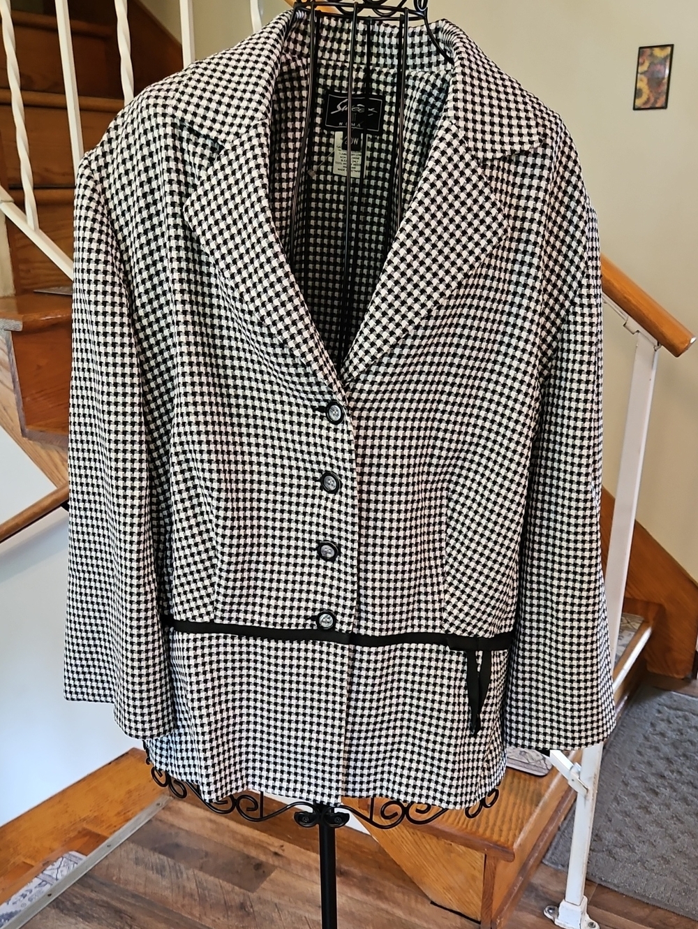 👚SWEET SUIT Houndstooth Button-Front Women's Blazer Jacket -